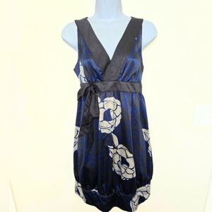 Vintage Y2K DKNY Floral V Neck Blue Satin Dress